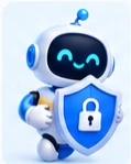 Robot mascot holding a shield